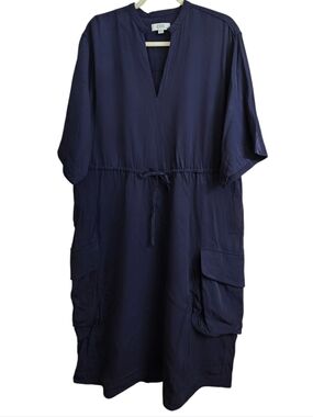 COS Navy Utility Shirt Dress Minimalist Relaxed Fit with Cargo Pockets Size 40